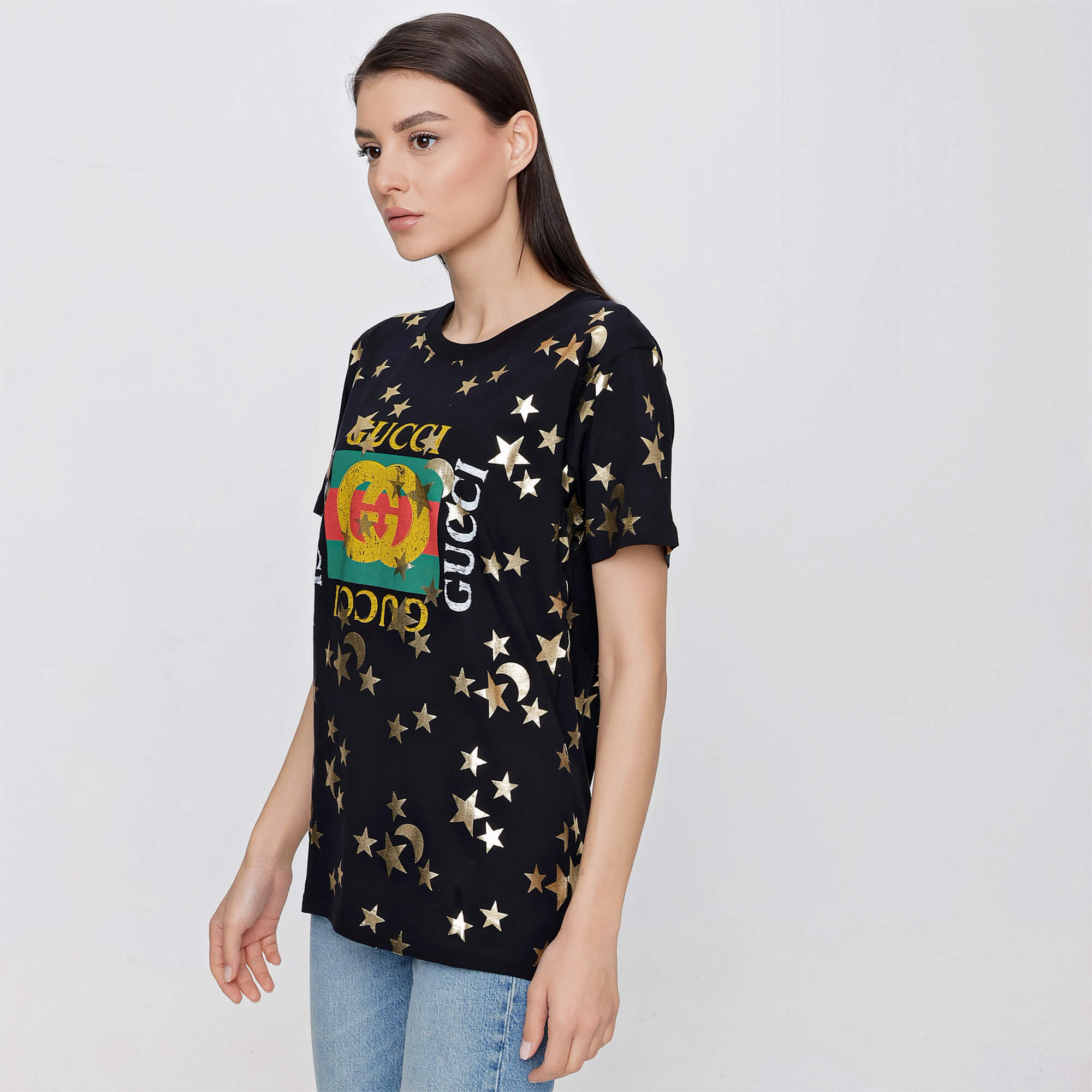 Gucci - Black Vintage Gucci Logo Star Pattern Tshirt